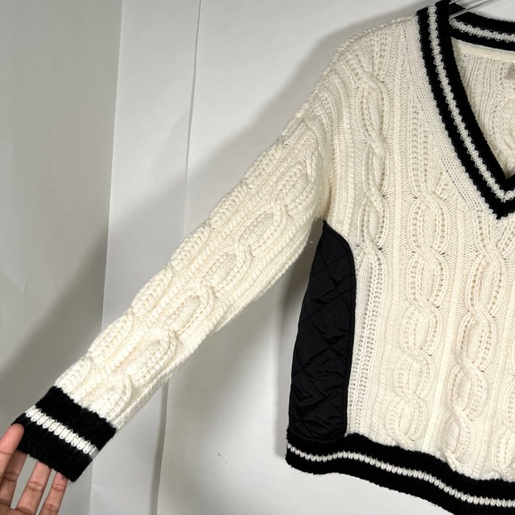 Madeleine Women's Wool Cable Knit Sweater Sz 10/12 V-Neck Quilted Pullover Top - Picture 4 of 10